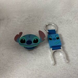 Set of 2 STITCH Bottle Holder & Headphone Cable Holder Disney Store Japan Blue